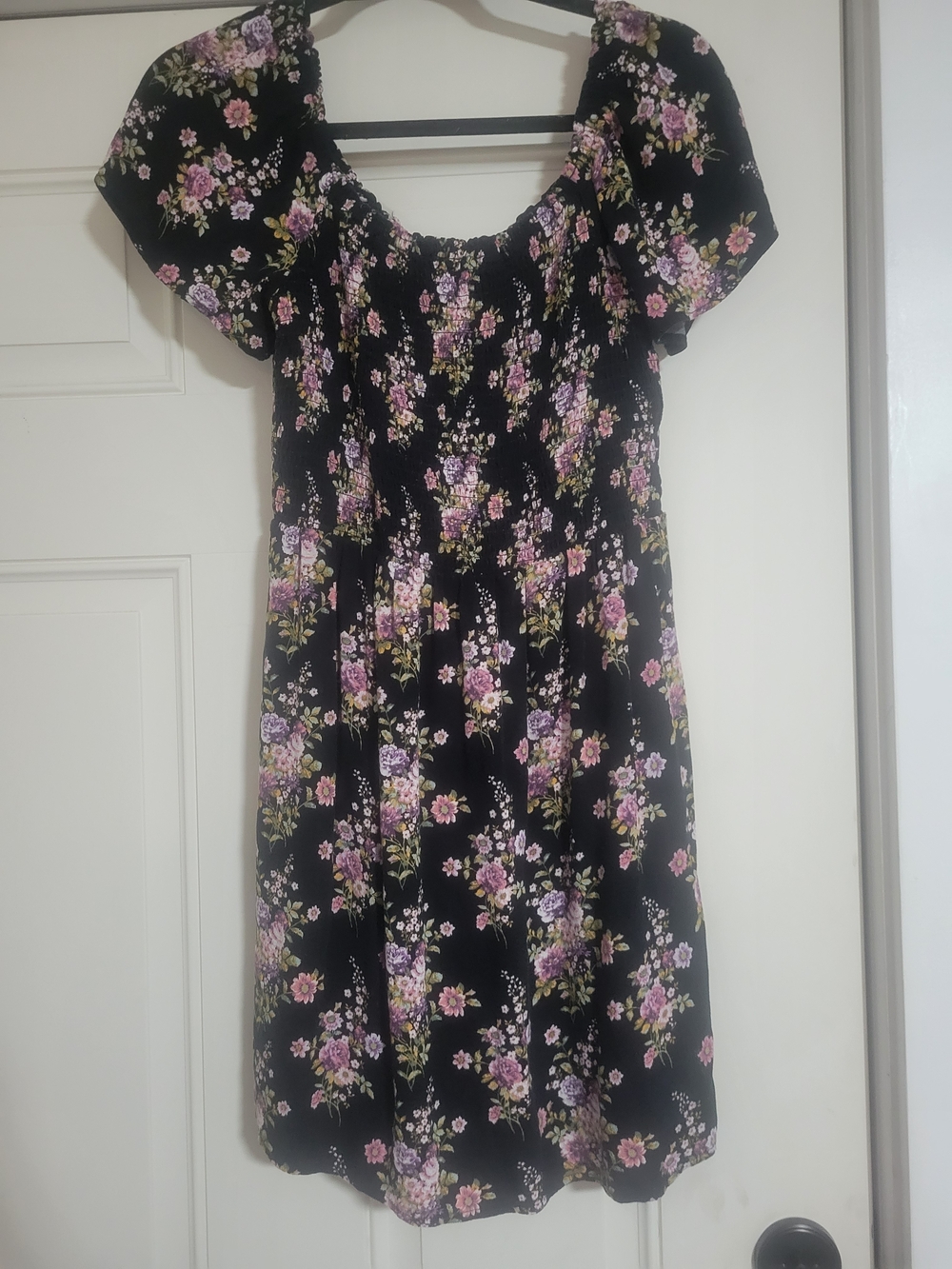 Black Floral Off-Shoulder Dressy Top - Women's